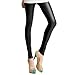 LOCOMO Women Half Faux Leather Front Lycra Back Legging FFT040 S-M Black