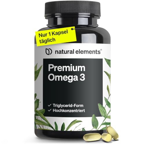 Premium Omega 3 – 120 Kapseln für 4 Monate – 1.000 mg Fischöl pro Kapsel – mit EPA & DHA – Markenrohstoff Golden Omega® – hochwertige Triglycerid-Form