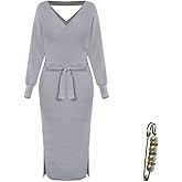 Yazinie Fall Wedding Guest Dresses for Women Batwing Open Back Dress for Women Wrap Knit Sweater Maxi Dress with Belt