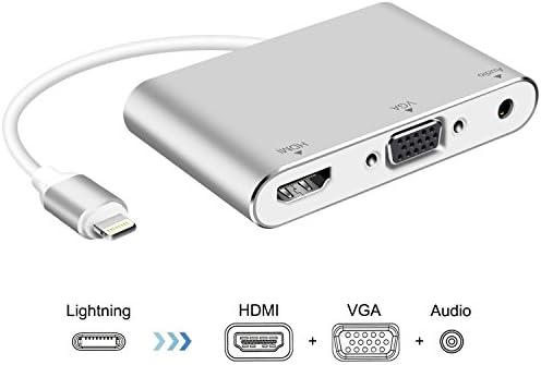 Lightning to HDMI VGA Audio 1080p Video Monitor Converter Adapter for iPhone/ iPod/ iPad/ iPad mini/iPad Pro/iPad air, Compatible with All of Above the IOS 8