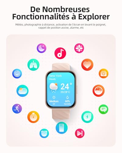 Parsonver FF2 Women's 5ATM Waterproof Sports Watch for Swimming, 1.8 Inch HD Smartwatch with 100+ Sports, Sleep, Heart Rate, Smart Watch for Android & iPhone, Rose Gold