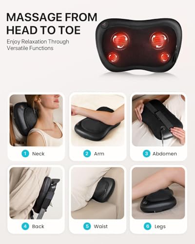 ALLJOY Shiatsu Back and Neck Massager with Heat – 3D Kneading Massage Pillow for Deeper Tissue Relief in Shoulder, Leg, Foot – Relieve Muscle Pain, Relax Gift for Him Her Dad Mom,Father-s Day Gifts