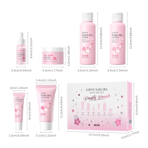 LAIKOU Sakura Skincare Set - 6 PCS Hydrating and Revitalizing Skincare Gift Set for Women, Teens, Moms & Daughters - Deep Cleansing, Anti-Aging, Nourishing, Even Skin Tone Treatment