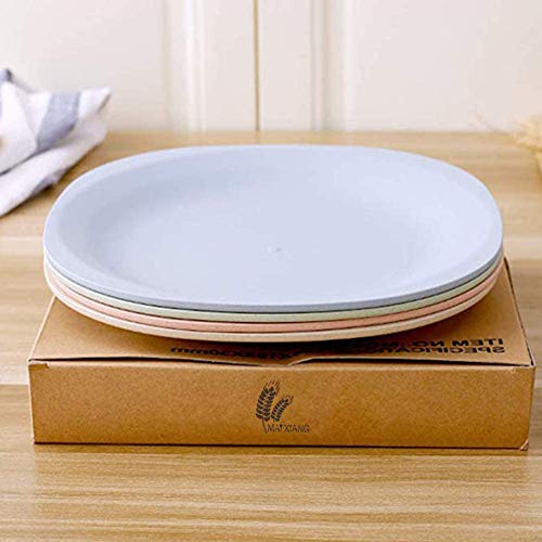 Saike 7.3\'\' 4Pack Wheat Straw Plates Set, Unbreakable Dishwasher and Microwave Safe Plates, Wheat Plates with Forks and Spoons
