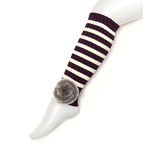 Wrapables Children's Striped Leg Warmers with Pom Pom, Purple
