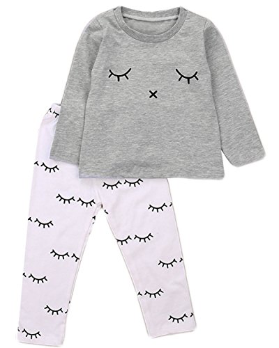stylesilove Baby Girl Lovely Eyelash Pattern Printed Cotton Long Sleeve Top and Pants 2 pcs Outfit (80/6-12 Months)