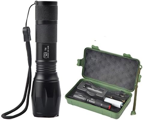 Smiling Shark Tactical 1000 Lumens Adjustable Focus Zoomable Flashlight Torch, 5 Modes CREE XML-T6 LED Flashlights, Water Resistant Camping Light for Outdoor Sports, Black