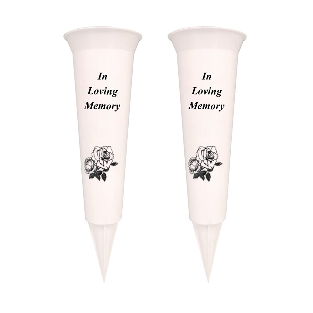 Graveside Memorial Vases/Flower Holders Ornament (2 Spikes/Package), Engraved with a Funeral Verse | A Personalized Plastic Spike Grave Decoration Ornament for your Loved Ones (In Loving Memory)