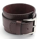 KONOV Wide Genuine Leather Mens Bangle Cuff Bracelet, Fits 7.5