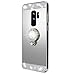 Lozeguyc Galaxy S9 Plus Case, Crystal Rhinestone Mirror Glass Case Bling Diamond Soft Rubber Makeup Case for Samsung Galaxy S9 Plus with Detachable 360 Degree Ring Stand-Silver