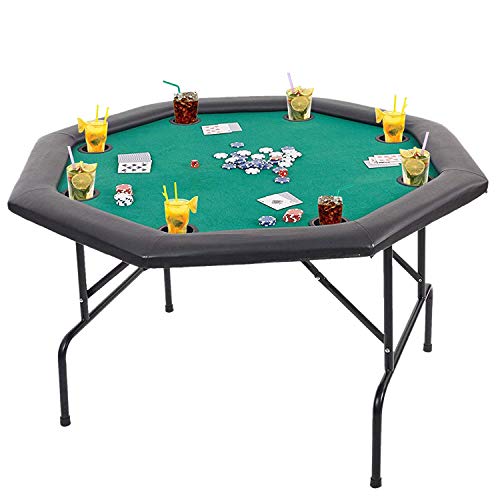Karmas Product 48in Folding Texas Poker Table with Cup Holders for 8 Players