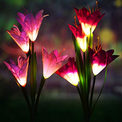 ETEPON Waterproof Solar Flowers Lights Outdoor Garden Stake Decoration Multi-Color Changing LED Lights with 2 Pack 8 Lily Flowers for Garden, Patio,Path, Yard, Lawn (7 Colors Changing) - Thumbnail 7