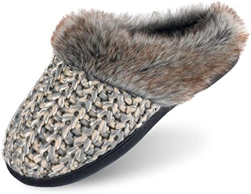 thumbnail image 2 of Comwarm Winter Women Fuzzy Memory Foam Slippers New Closed Back Fur Knit Bedroom Slippers Slip-On Warm House Shoes For Indoor 2 of 10