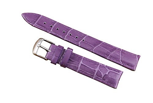 16mm Purple Exotic Ladies' Leather Watch Band Premium Genuine Cowhide Crocodile Embossed Pattern
