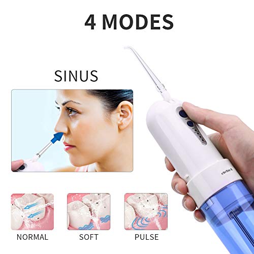 ELEHOT Water Flosser Professional Cordless Dental Oral Irrigator 4 Modes Portable for Home & Travel with 4 Replacement Nozzles (white)