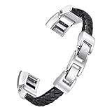 bayite Leather Bands Compatible Fitbit Alta and Alta HR, Adjustable Metal Buckle Leather Wristband