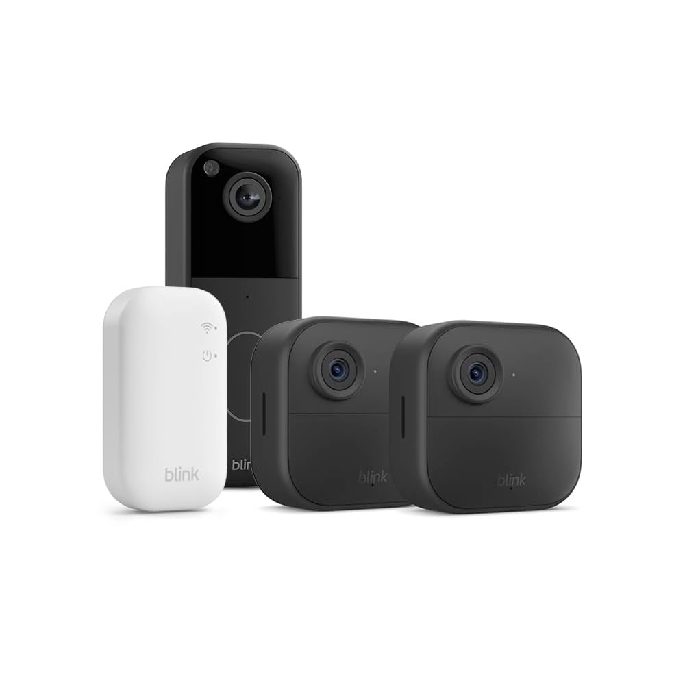 Caméra Blink Outdoor 4 avec Blink Sonnette vidéo (Noir), module de synchronisation de base inclus