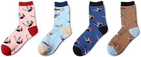 Unisex Harajuku Style Socks Colorful Casual Patterned Sock Cartoon Hip Hop Socks (4 Pairs-Swimming Girl and boy)
