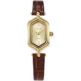 CARLIEN Gold Vintage Rhinestone Hexagon Analog Quartz Watches for Women Brown Black Leather Band Ladies Elegant Dainty Bracelet Wristwatch
