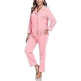 COLORFULLEAF 100% Cotton Pajama for Women Long Sleeve Shirt with Pants Sleepwear Soft Lounge Pjs Sets with Pockets S-XXL