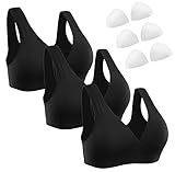 Women's Modal Stretch Cross-Back V-Neck Bralette Comfortable for Sleep/Normal Wear/Sport 3PACK Black M