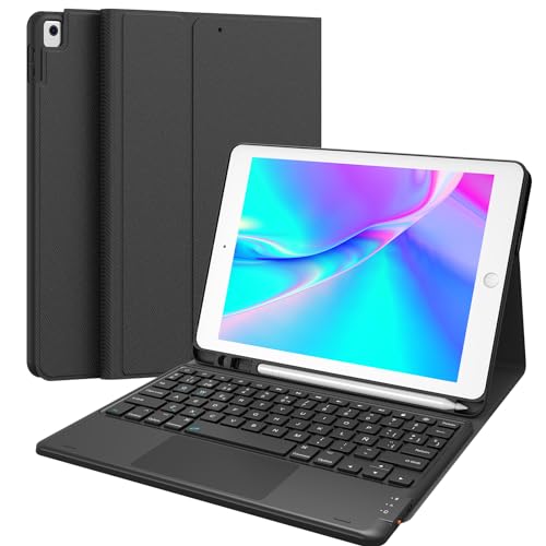 Earto Keyboard Case for iPad 10.2" 9th/8th/7th Generation (2021/2020/2019), 2 Bluetooth Channels, Detachable Bluetooth Keyboard, Spanish Keyboard with Smart Touchpad (Ñ Key), Black