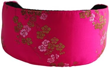 Luxurious Fuchsia and Gold Cherry Flowers Silk Brocade Soft Fabric Pink Headband