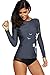 CharmLeaks Ladies Rash Guard Shirt Long Sleeve UV Bathing Suit Tops SPF Clothing Gray 2XL