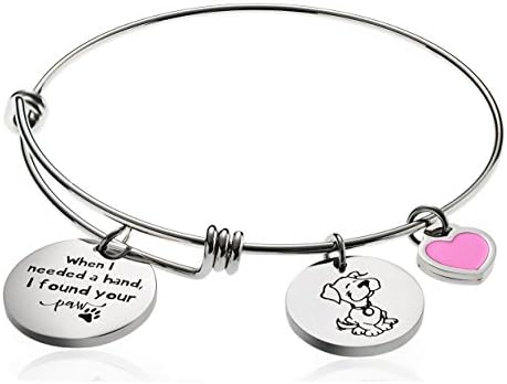 Puppy Wire Bangle For Women Girl Pink Heart Expandable Bracelet Dog Best Friendship Paw Print Charm Jewelry Box Borivilla