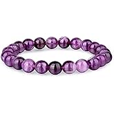 RIANGI Handmade Natural Amethyst Bracelet for Men Women - Stretchable 8mm Bead Bracelet - Adjustable size Crystal Bracelet