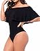 Dasbayla Lady Off Shoulder High Waisted Leotard Ruffle Monokini Tank Thong Romper S Black
