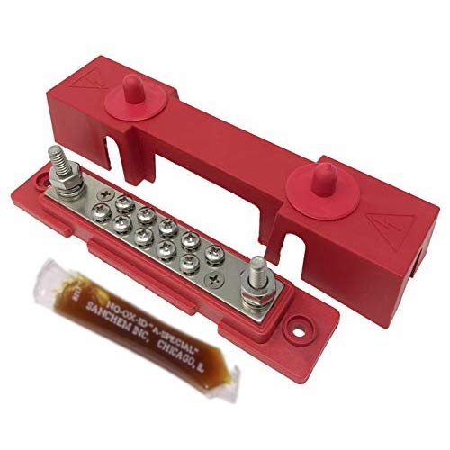 Bay Marine Supply Busbar 10 Point Power Distribution Block 150a Rating 8 Terminal Screws Two 1 4 Studs Red Bus Bar With Complimentary Electrical Grease Buy Online In Belize At