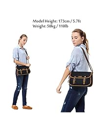 VASCHY - Bolso bandolera para mujer, vintage, de piel, encerado, con solapa de lona, ??pequeño bolso de hombro para mujer