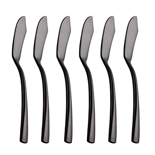 Onlycooker 6 Piece Black Butter Spreader Knife 6.6 inch Stainless Steel Cheese Spreader Knives Sets Silverware Set Service for 6 Flatware Mirror Polished Dishwasher Safe for Kitchen
