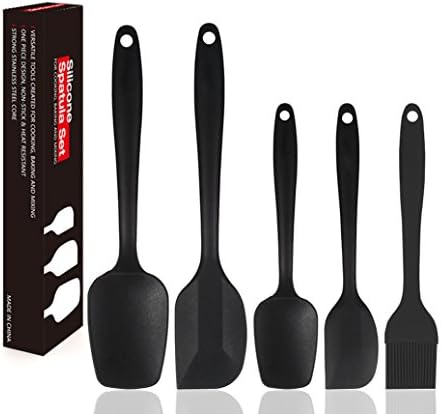 Silicone Spatula Set 5-piece |Seestar 450ºF Heat-Resistant Spatulas, Easy-to-Clean Seamless One-Piece Design, Non-stick Rubber Spatulas with Stainless Steel Core(Black)