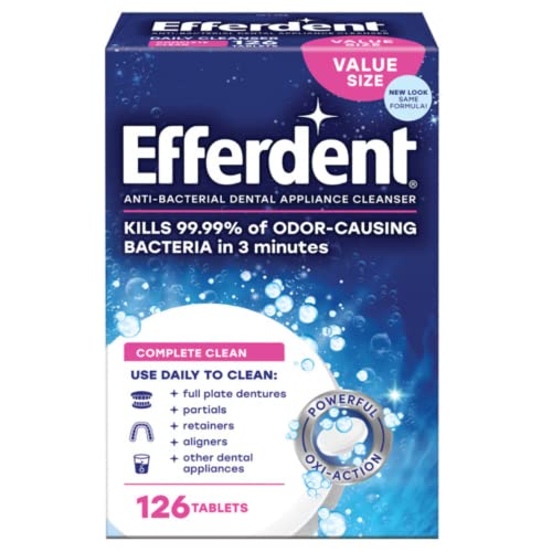 EFFERDENT DENTURE CLEANER TABLETS – DENTAL APPLIANCES, ALIGNERS, MOUTH GUARD, AND RETAINER CLEANER TABLETS, COMPLETE CLEAN, 126 COUNT