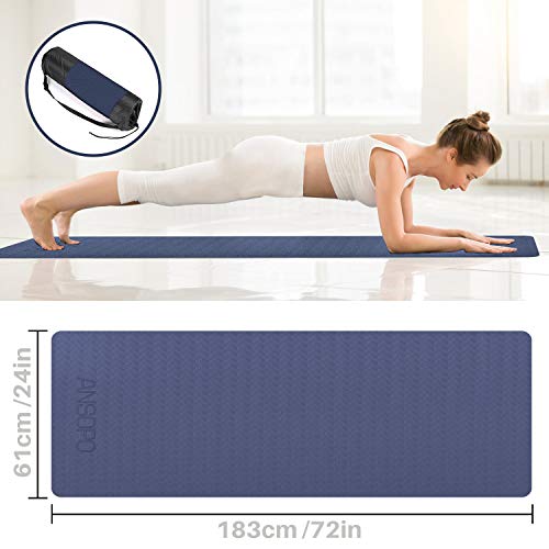 ANSOPO Tapete de Yoga Antideslizante con Premium Material ecológico TPE 10mm Agarre de Alto Rendimiento, Acolchado Ultra denso para Ejercicio, Yoga y Pilates（10mm）