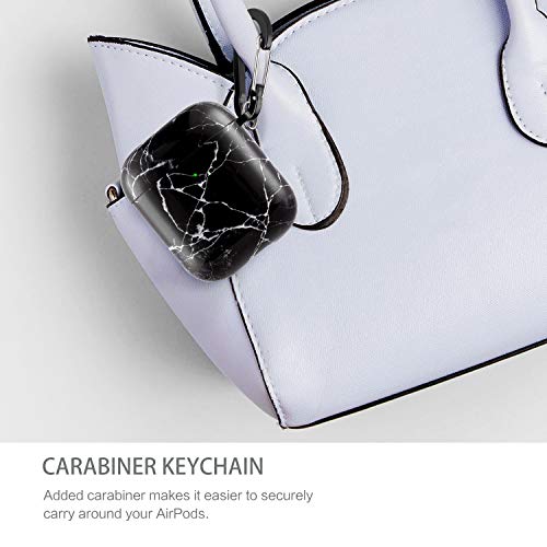 Cutebricase Airpods Case, Black Marble Airpod Case Protective Hard Case Cover for Apple AirPods 2 & 1 with Keychain Compatible with Wireless Charging (Black Marble)