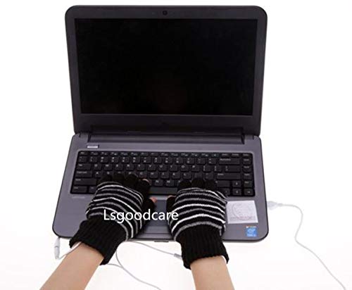 Lsgoodcare Black USB 2.0 Stripe Pattern Fingerless Heating Knitting Wool Hands Warm Gloves Gloves - Thumbnail 5