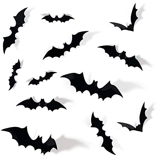 Trubetter 48pcs DIY Halloween Party Supplies PVC 3D Decorative Scary Bats Wall Decal Wall Sticker, Halloween Eve Decor Home Window Decoration Set, Black - Thumbnail 6