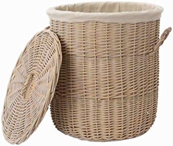Wicker Weave Cylindrical Laundry Clothes Basket Bins Bucket Bathroom Laundry Hampers Sundries Storage Barrel (Size : with lid)