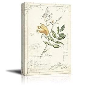 Canvas Wall Art - Vintage Style Flower on The Branch with Butterfly - Giclee Print Gallery Wrap Modern Home Art Ready to Hang - 12x18 inches