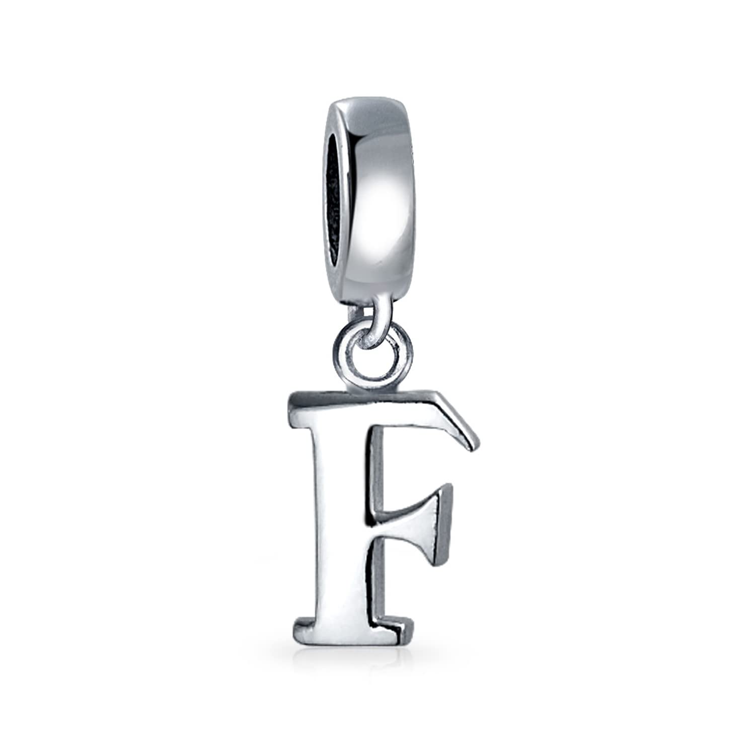 Bling Jewelry Personalized Gift Block Letter F Alphabet Initial Dangle Charm Bead For Women For Teen .925 Sterling Silver For European Bracelet