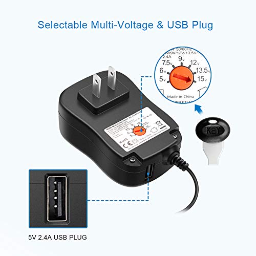 Aisilk 45W Multi-Voltage AC/DC Adapter, 5V 6V 7.5V 9V 12V 13.5V 15V Switching Wall Cord Charger with 5V 2.4A USB Plug for Tablet, Smartphone, Router, CCTV, LED Light and More Small Electronics - Thumbnail 2
