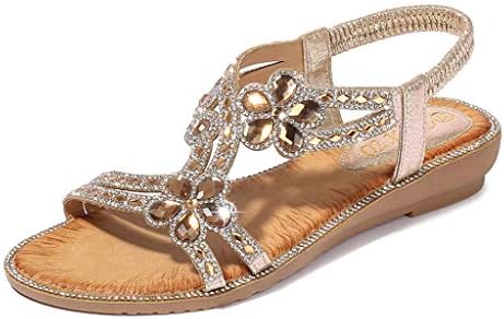 chengzhijianzhu Women's Sandals Bling Crystal Peep Toe Flats Slip-On Flip-Flops Slides Basic Slingback Beach Slippers Shoes