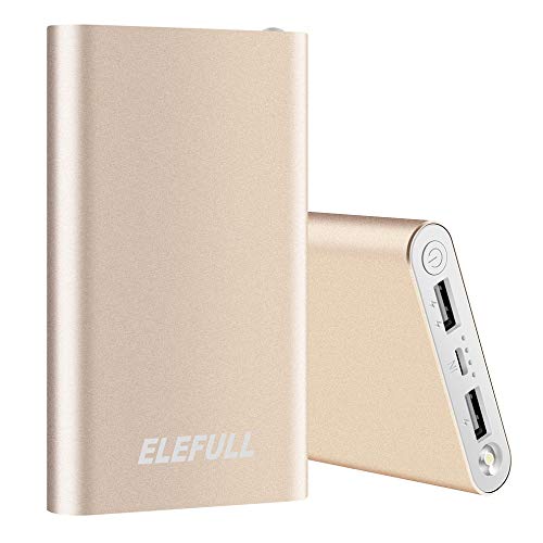 Power Bank 10000mAh with Flashliight Safe Metal Case Small Size Portable Charger Quick Charge Smart Phone iPhone iPad Samsung Galaxy LG (Gold)
