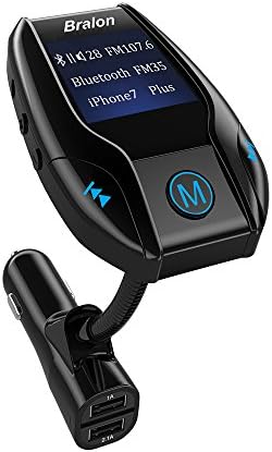 Bralon Bluetooth FM Transmitter,Wireless FM Transmitter for Car Radio Transmitter Car Kit with 2 USB Input:12V-24V Output:5V/3A Total Charging Ports TF Slot and USB Reader Support Music Format:MP3/WMA