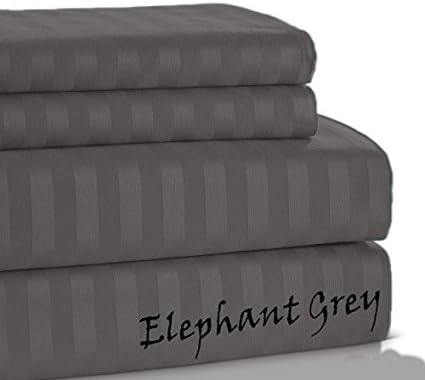 400- Thread-Count Egyptian Cotton 4-Piece { Full-XL, Elephant Grey } - Extra Deep Pocket 25" Inches - Home Quality Bedding Sheet Set With Various Stripes { Colors } &amp; Sizes By NH Linen