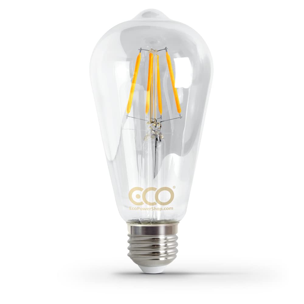 ECO Vintage LED Edison Light Bulb, ST64 Pear Shape, E27 Screw, Clear Glass, 40W Equivalent, 4W LED, 470 Lumens, Warm White 2700K, 25000hrs Lifetime, Non-dimmable Version.