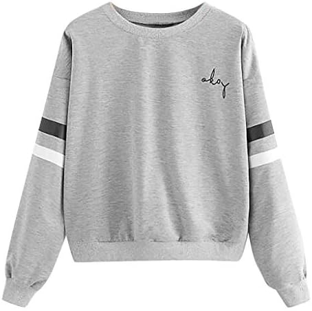 KaloryWee Womens Casual Fashion Striped Long Sleeve Sweatshirt Crewneck Letter Print Pullover Ladies White Sweatshirts